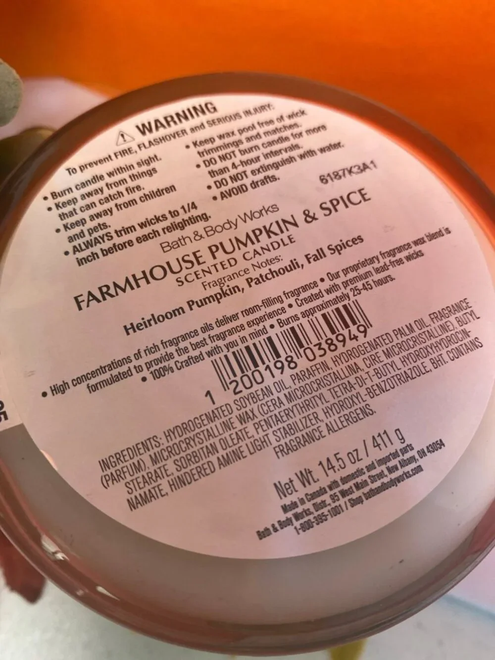 “Farmhouse Pumpkin & Spice” Bath & Body Works New 3 Wick Candle